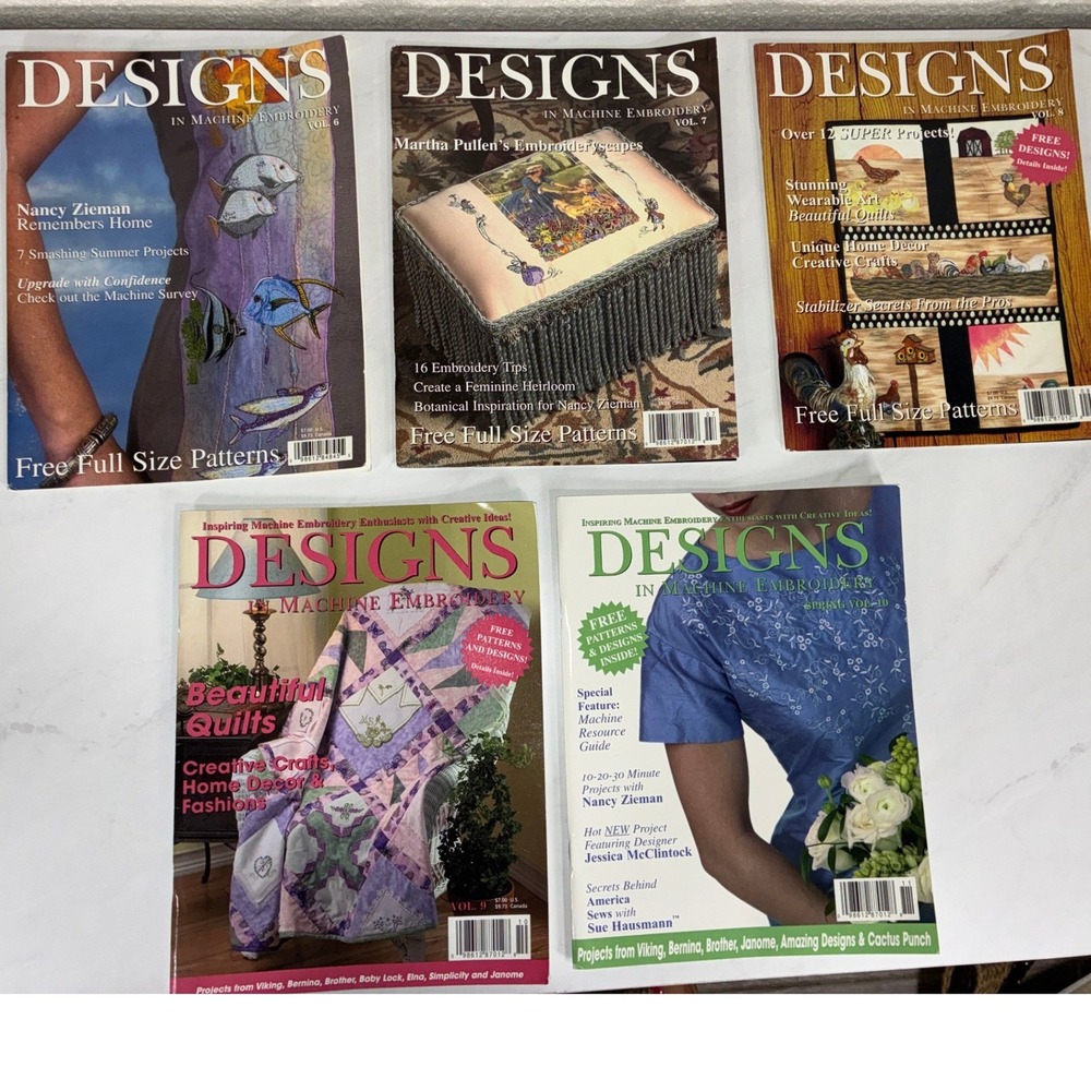 Designs in Machine Embroidery Magazine Lot of 5 (Volumes 6, 7, 8, 9 & 10)